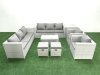 Fimous Outdoor Rattan Sofa Garden Furniture Set with 2 Armchairs Oblong Coffee Table 2 Small Footstools 2 Side Tables Light Grey Mixed