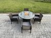 Fimous Outdoor Rattan Garden Furniture Set Gas Fire Pit Round Table Sets Gas Heater with 4 Seater Dining Cahirs Dark Grey Mixed
