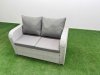 Fimous 8 Seater Outdoor Reclining Chair Love Sofa Set Rattan Garden Furniture Set with Rectangular Dining Table 2 Big FootStools Light Grey