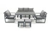 Fimous Outdoor Aluminium Garden Furniture Set with Adjustable Rising Lifting Dining Table 3 Seater Sofa 2 Chair 2 Small Footstools Dark Grey