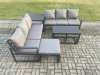Fimous Aluminium 9 Seater Garden Furniture Outdoor Patio Sofa Set with Rectangular Coffee Table 3 Footstools Side Table Dark Grey