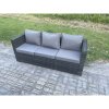 Fimous Outdoor Garden Furniture Rattan Lounge Sofa Set Patio Rectangular Dining Table with 2 Armchair Side Table Big Footstool 9 Seater Dark Grey Mixed
