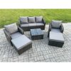 Fimous 7 Seater High Back Rattan Garden Furniture Set with Square Coffee Table 2 Big Footstool Indoor Outdoor Patio Lounge Sofa Set Dark Grey Mixed