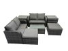 Fimous Outdoor Love Sofa Coffee Table Set Garden Rattan Furniture Set 6 Seater with 2 Side Tables 2 Big Stools Dark Grey