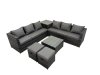 Fimous 8 Seater Garden Outdoor Rattan Furniture Set Patio Corner Sofa Coffee Table with 2 Small Stools Dark Grey