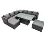 Fimous 8 Seater Outdoor Corner Sofa Height Adjustable Rising Lifting Table Set Garden Rattan Furniture Set with 2 Big Stools Side Table Dark Grey