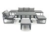 Fimous 6 Seater Garden Sofa Set Aluminium Furniture Rising Dining Tabe Set with Chair 2 Big Footstool 2 Side Tables Dark Grey