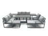 Fimous Garden Sofa Set Aluminium Furniture Rising Dining Tabe Set with 2 Chair 2 Big Footstools 2 Side Table Dark Grey