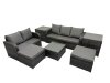 Fimous Wicker PE Rattan Garden Outdoor Furniture Set Love Sofa Square Coffee Table Set with 2 Big Stools 2 Side Tables Dark Grey Mixed