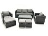 Fimous 8 Seater Rattan Garden Furniture Set Outdoor Lounger Sofa with Coffee Table 2 Armchair 3 Footstools Dark Grey Mixed