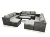 Fimous Outdoor Garden Furniture Set 6 Pieces Rattan Sofa Set with Coffee Table 2 Big Footstools Dark Grey Mixed