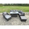 Fimous Garden Patio Furniture Wicker Rattan Gas Fire Pit Table and Sofa Chair set with Side Tables 2 Big Footstool