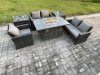 Fimous Rattan Outdoor Garden Furniture Gas Fire Pit Table Sets Gas Heater with Love Sofa Armchair 2 Side Tables 5 Seater Dark Mixed Grey