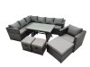 Fimous 10-seater Outdoor PE Rattan Sofa Set with Dining Table Patio Garden Furniture Sets with Chair 3 Stools Dark Grey Mixed