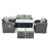 Fimous Outdoor Garden Furniture Set Rattan Sofa Dining Table Set with Reclining Chair Side Table 2 Small Footstool Dark Grey Mixed