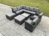Fimous 10 Seater Outdoor Garden Furniture Set Wicker PE Rattan Corner Sofa Set with Square Coffee Table 2 Big Footstool 2 Armchairs Dark Grey Mixed