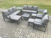 Fimous Aluminium Outdoor Garden Furniture Set Patio Lounge Sofa with Square Coffee Table 2 Side Tables 2 Armchairs 3 Footstools Dark Grey