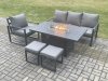Fimous Aluminium Outdoor Garden Furniture Set Gas Fire Pit Dining Table Set Gas Heater Burner with 2 Small Footstools Dark Grey 6 Seater