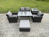 Fimous Outdoor Garden Furniture High Back Rattan Sofa Dining Table Set with Big Footstool Side Table Dark Grey Mixed