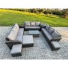 Fimous Rattan Lounge Sofa Set 12 Seater Outdoor Garden Furniture Set with Rectangular Coffee Table 3 Seater Sofa Side Table 3 Footstools Dark Grey Mixed
