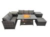 Fimous Garden Outdoor Rattan Furniture Set Rattan Love Sofa 3 Seater Sofa with Big Footstool 2 Side Tables Dark Grey Mixed