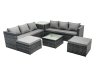 Fimous Outdoor Rattan Garden Furniture Set 8 Seater Patio Lounge Sofa Set with Square Coffee Table Side Table 2 Big Footstools Dark Grey Mixed