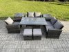 Fimous 7 Seater Outdoor Rattan Patio Furniture Set Garden Height Adjustable Rising Lifting Table Sofa Dining Set with 2 Side Tables 2 Small Footstools Dark Grey Mixed