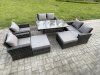 Fimous 8 Seater High Back Outdoor Garden Furniture Rattan Sofa Dining Table Set with Armchair 2 Big Footstool Dark Grey Mixed