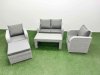 Fimous Light Grey PE Wicker Rattan Garden Furniture Set Sofa Set Reclining Adjustable Chair Oblong Coffee Table 5 Seater With Footstool