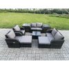Fimous Garden Furniture Set Rattan Outdoor Lounge Sofa Chair With Tempered Glass Table 2 Big Footstool 2 Side Tables Dark Grey Mixed