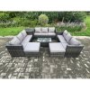 Fimous Outdoor Lounge Sofa Set Wicker PE Rattan Garden Furniture Set with Oblong Coffee Table Side Table 2 Big Footstool 11Seater Dark Grey Mixed