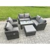 Fimous Rattan Garden Furniture Set with Rectangular Coffee Table Big Footstool 7 Seater Patio Outdoor Lounge Sofa Set