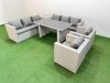Fimous 8 Seater Wicker PE Rattan Furniture Outdoor Dining Table 3 Seater Sofa Armchair Set with Side Table Light Grey