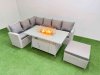 Fimous 7 Seat Rattan Garden Furniture Corner Sofa Set Outdoor Gas Fire Pit Table Sets with Big Footstool Light Grey