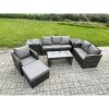 Fimous 7 Seater High Back Rattan Garden Furniture Set with Loveseat Sofa Rectangular Coffee Table 2 Side Tables Indoor Outdoor Patio Lounge Sofa Set Dark Grey Mixed