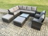 Fimous 10 Seat Rattan Garden Furniture Corner Sofa Set Outdoor Patio Sofa Table Set with 2 Big Footstool Dark Grey Mixed