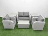 Fimous Light Grey PE Wicker Rattan Garden Furniture Set Sofa Set Reclining Adjustable Chair Rectangular Coffee Table 4 Seater With 2 Side Table