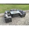 Fimous 6 Seater Rattan Garden Furniture Set Propane Gas Fire Pit Table and Sofa Chair set with 2 Side Tables