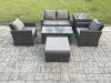 Fimous 5 Seater Outdoor Rattan Garden Furniture Set Patio Lounge Sofa Set with Coffee Table Big Footstool Side Table Dark Grey Mixed