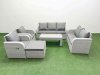 Fimous PE Rattan Garden Furniture Set Adjustable Chair Sofa Double Love Seat 2 Seater Sofa Lounge Set Rectangular Coffee Table Big Footstool Light Grey