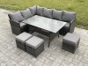 Fimous Outdoor Rattan Garden Furniture Corner Sofa Set with Rectangular Dining Table 3 Small Footstools Patio Wicker Rattan Set Dark Grey Mixed