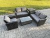 Fimous Wicker Rattan Garden Furniture Sofa Set with Rectangular Coffee Table Double Seat Sofa Chair Side Table 5 Seater Outdoor Rattan Set Dark Grey Mixed