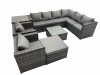 Fimous Outdoor PE Rattan Garden Furniture Sofa Set with Square Coffee Table Big Stool Side Table 2 Chair Dark Grey