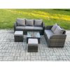 Fimous PE Rattan Garden Furniture Sets 7 Seater Outdoor Lounge Sofa Set Square Coffee Table 2 Small Footstools
