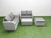 Fimous 5 Seater Outdoor Love Sofa Set Rattan Garden Furniture Set with Rectangular Coffee Table Big Footstool Side Table Light Grey