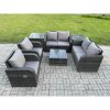 Fimous 6 Seater Rattan Sofa Set Outdoor Garden Furniture Set with Square Coffee Table Loveseat Sofa Reclining Chairs 2 Side Tables Dark Grey Mixed