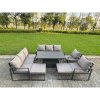 Fimous 9 Piece Garden Furniture Set 10-Seater Aluminium Outdoor Dining Set with Adjustable Rising Lifting Dining Table & Cushions 2 Side Tables Dark Grey
