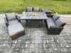 Fimous Rattan Outdoor Garden Furniture Gas Fire Pit Table Sets Gas Heater with Love Sofa Armchair Big Footstool Side Table 6 Seater Dark Mixed Grey
