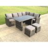 Fimous High Back Grey Mixed Rattan Corner Sofa Dining Set Table With Stools 8 Seater right corner