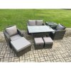 Fimous Rattan Outdoor Garden Furniture Set Rectangular Dining Table and Chair Sofa Set With Side Table 3 Footstools Dark Grey Mixed